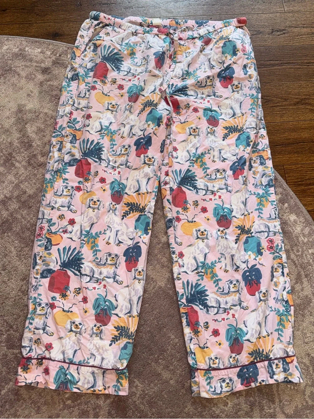 Printfresh XL Good Dog Staffordshire Spaniel Pajama Pants Pink Cotton Poplin